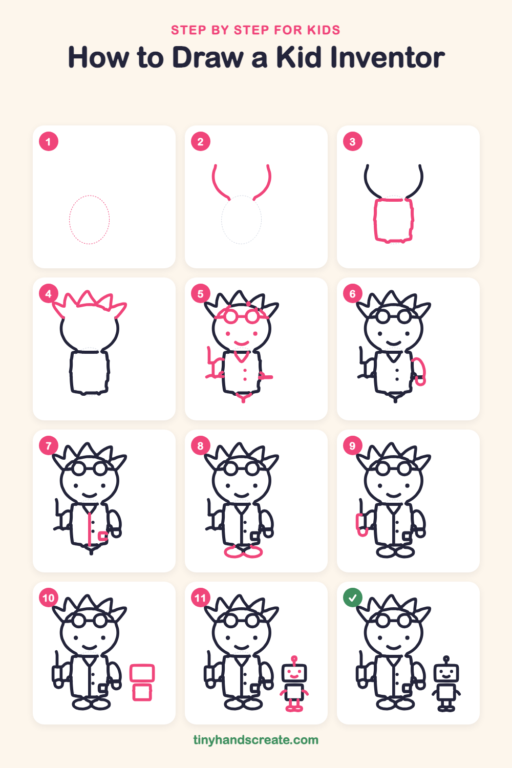 How to draw a kid inventor step by step for kids