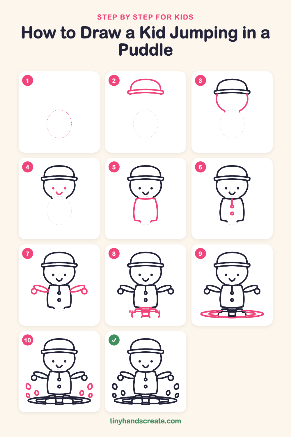 How to draw a kid jumping in a puddle step by step for kids