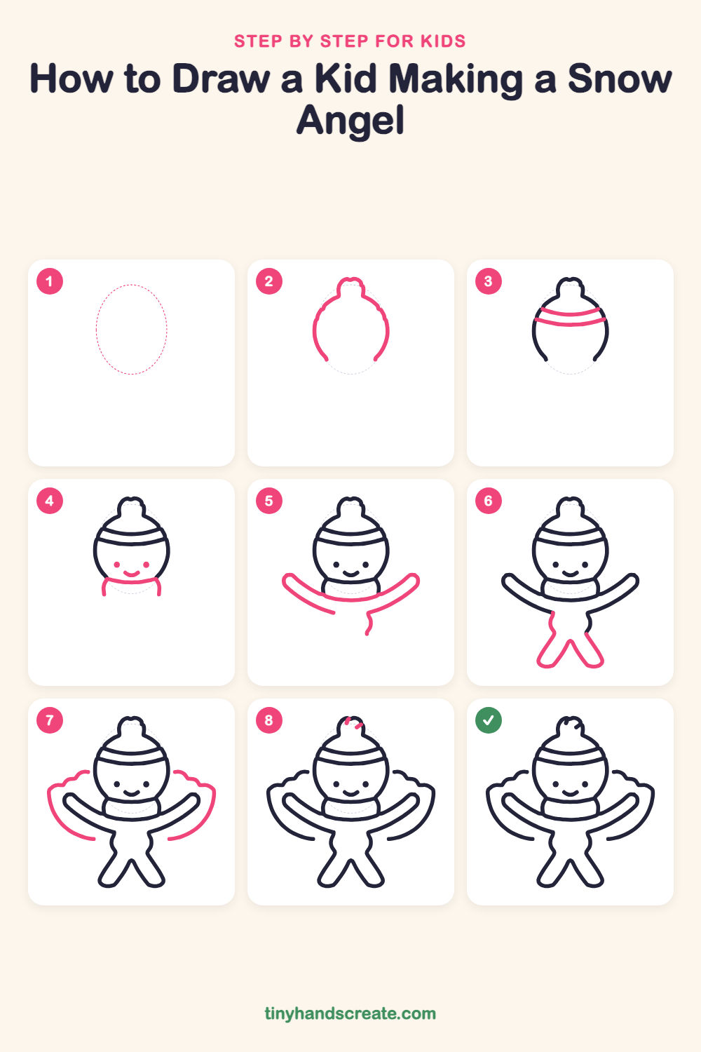 How to draw a kid making a snow angel step by step for kids