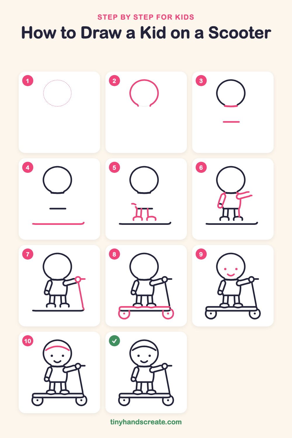 How to draw a kid on a scooter step by step for kids