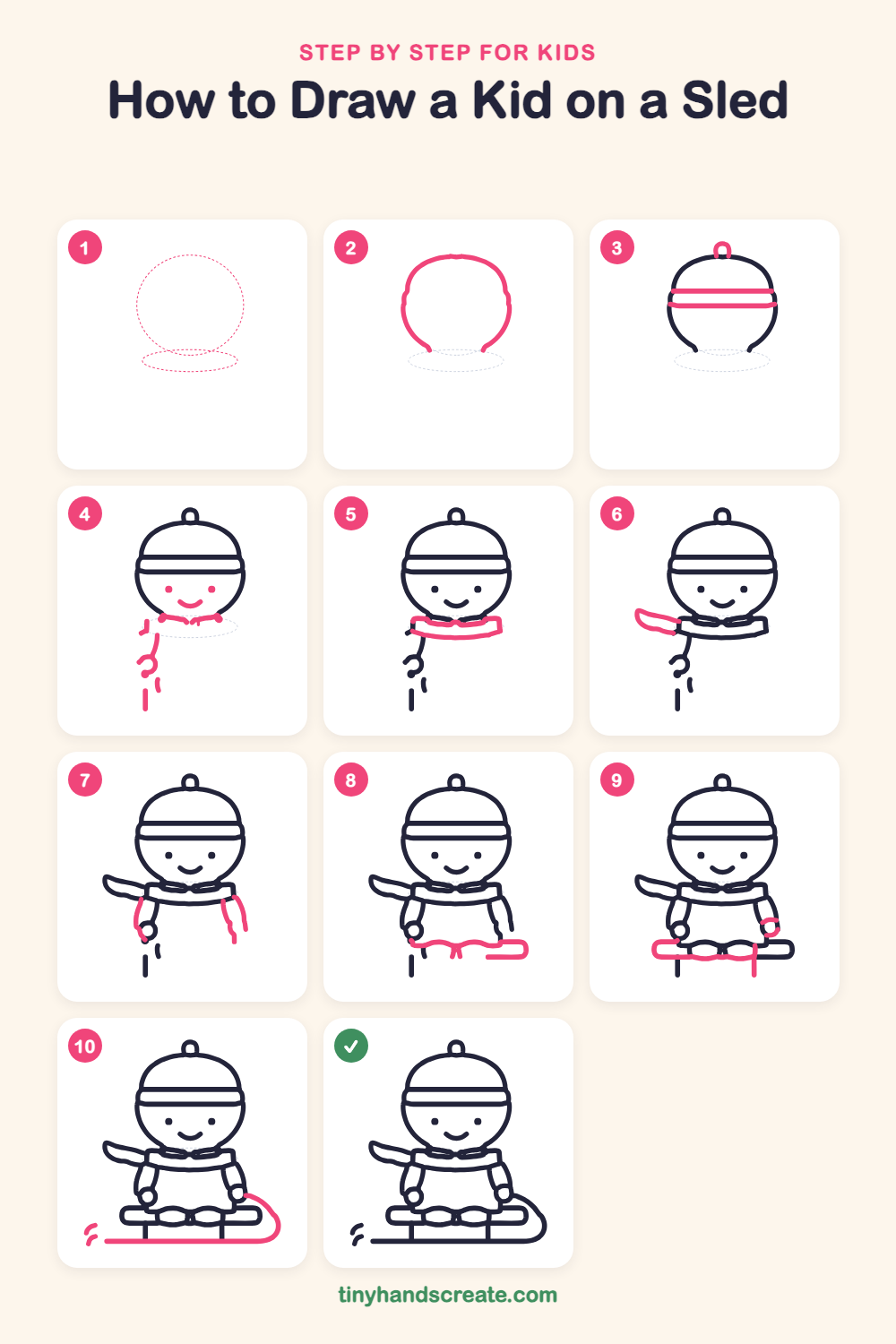 How to draw a kid on a sled step by step for kids