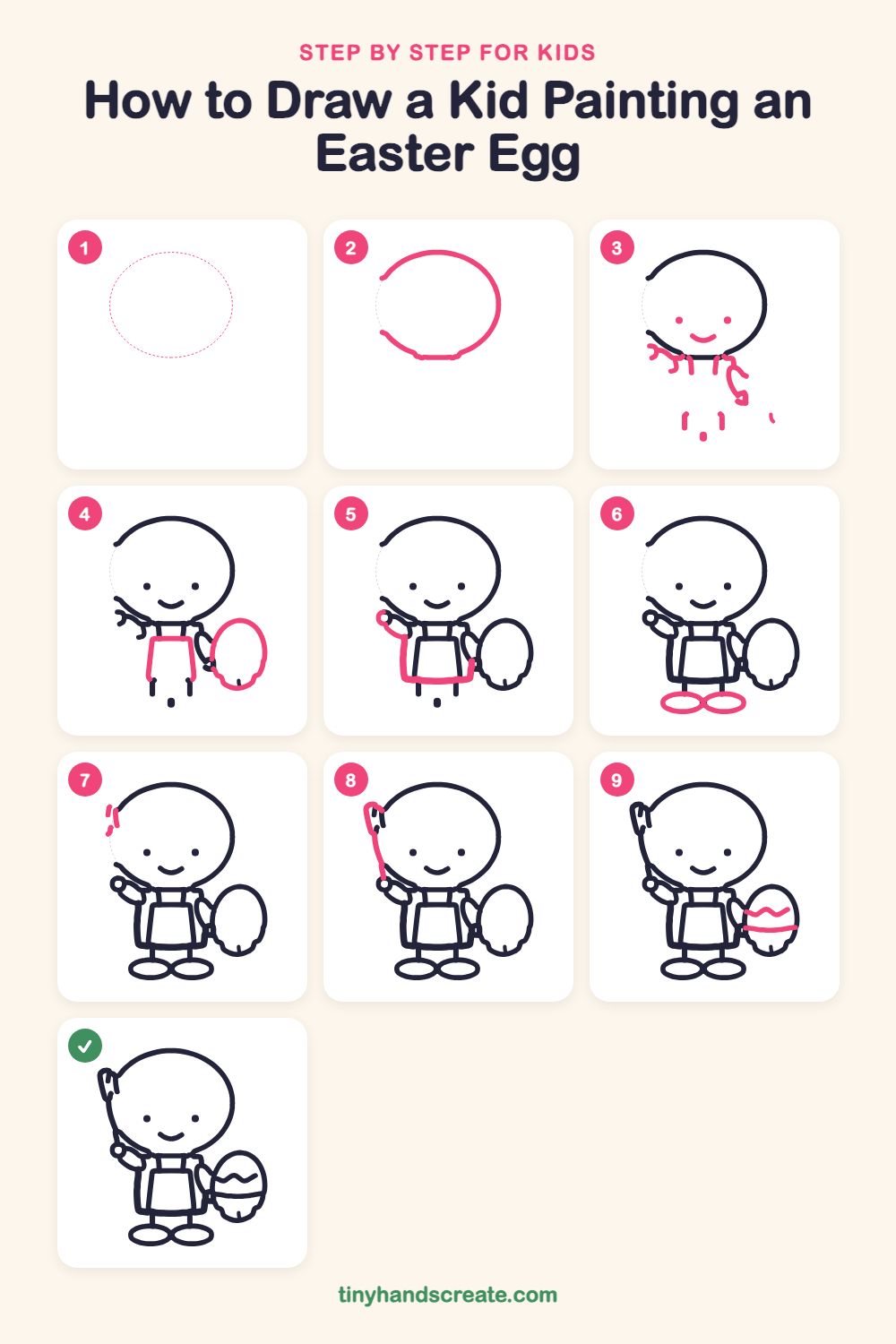 How to draw a kid painting an Easter egg step by step for kids