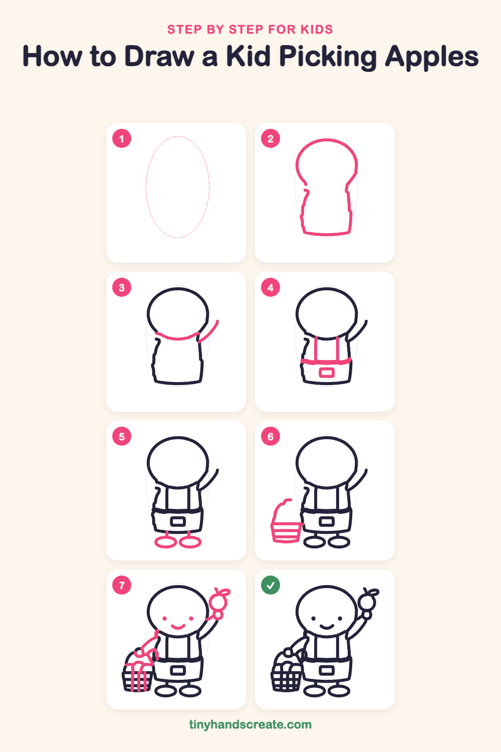 How to draw a kid picking apples step by step for kids