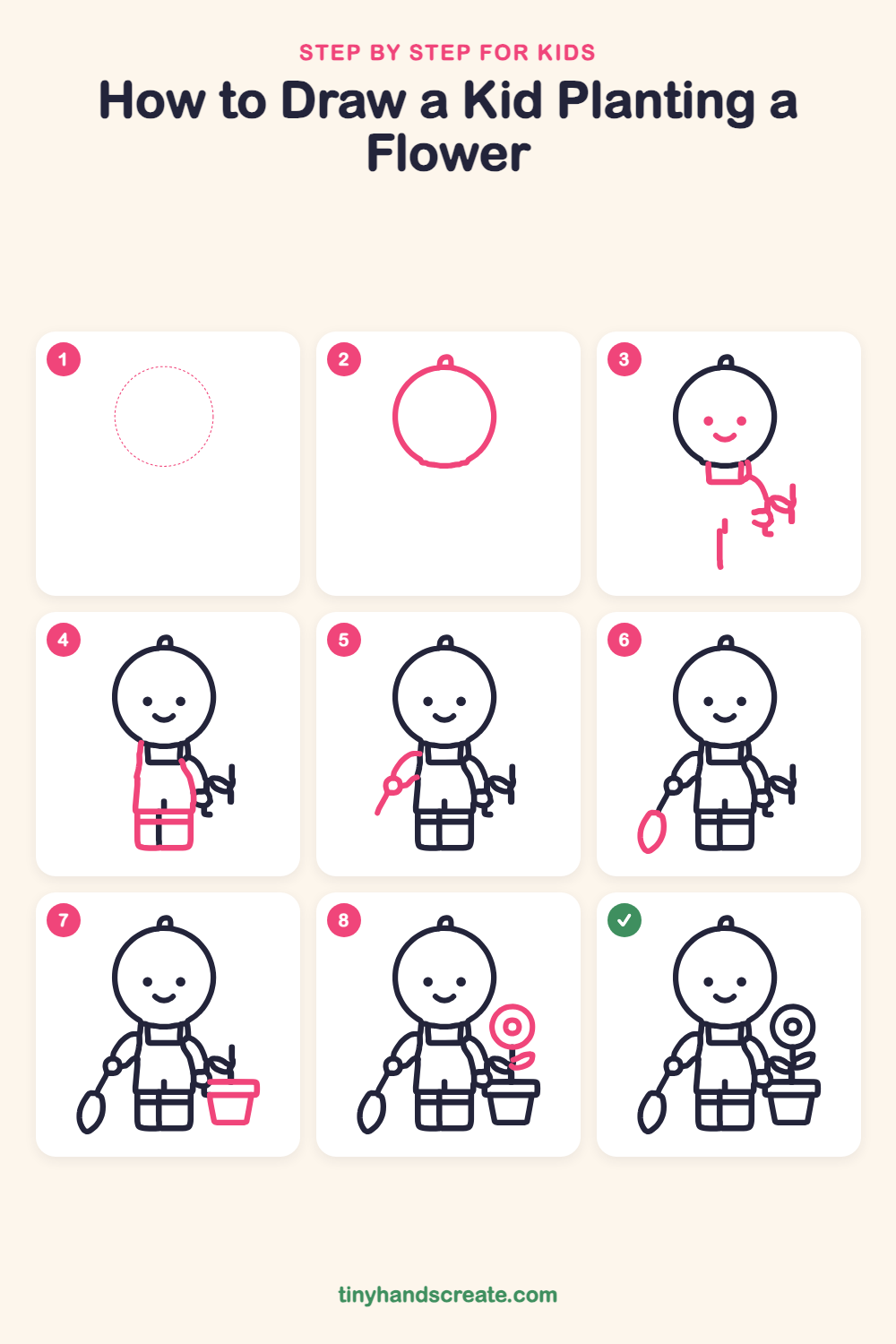 How to draw a kid planting a flower step by step for kids