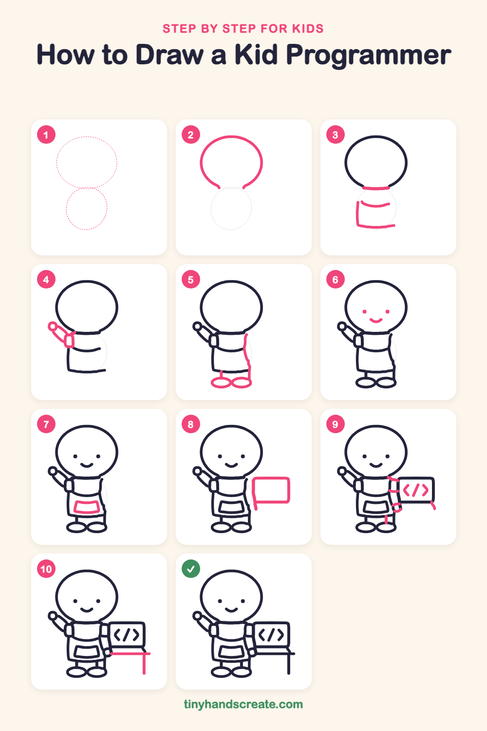 How to draw a kid programmer step by step for kids