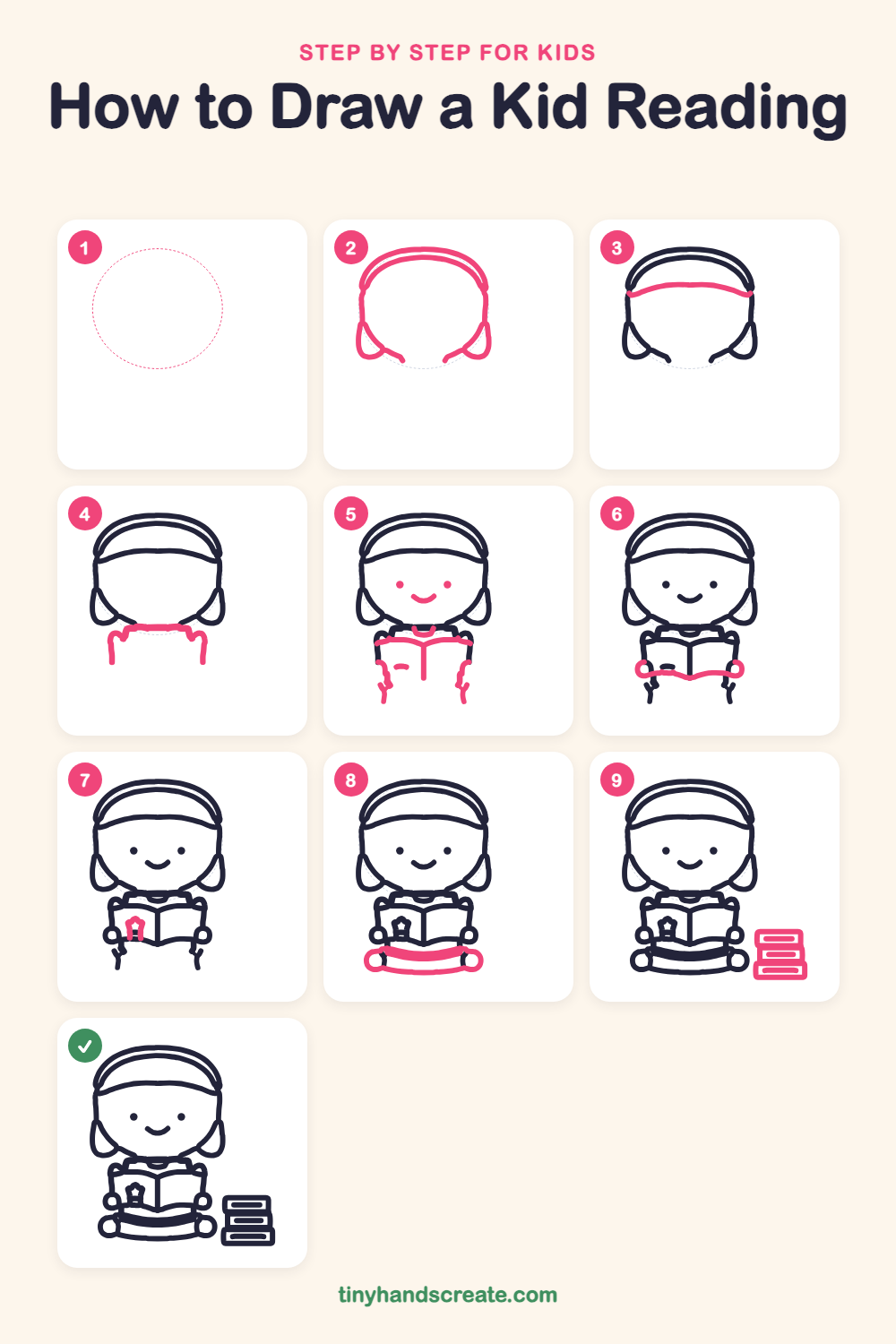 How to draw a kid reading step by step for kids