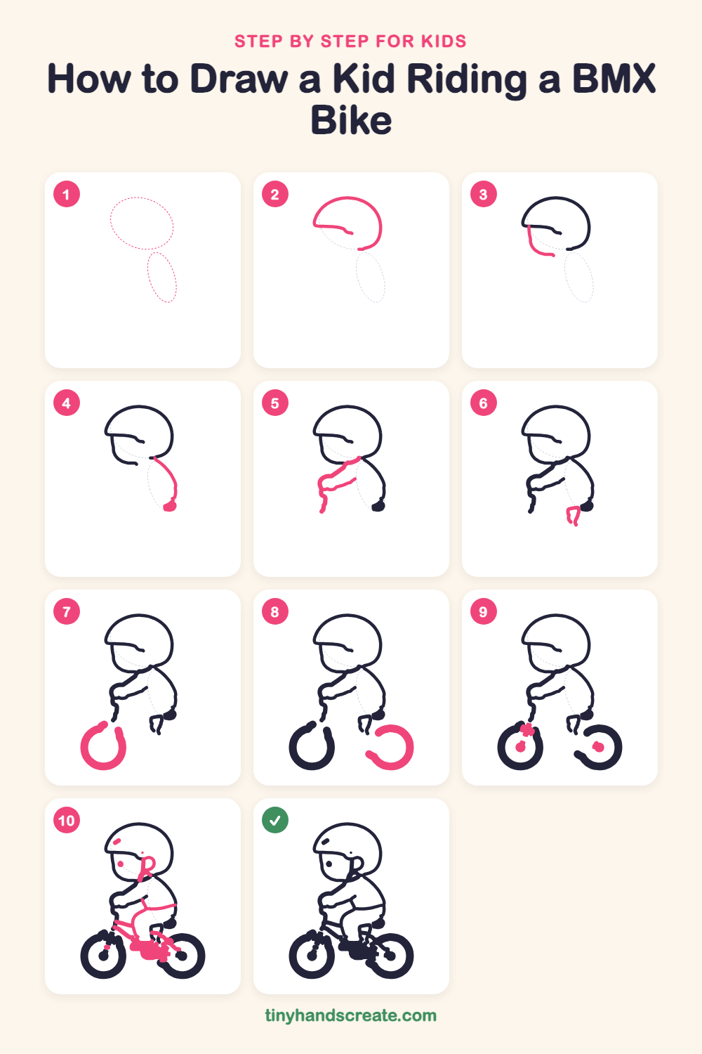 How to draw a kid riding a BMX bike step by step for kids