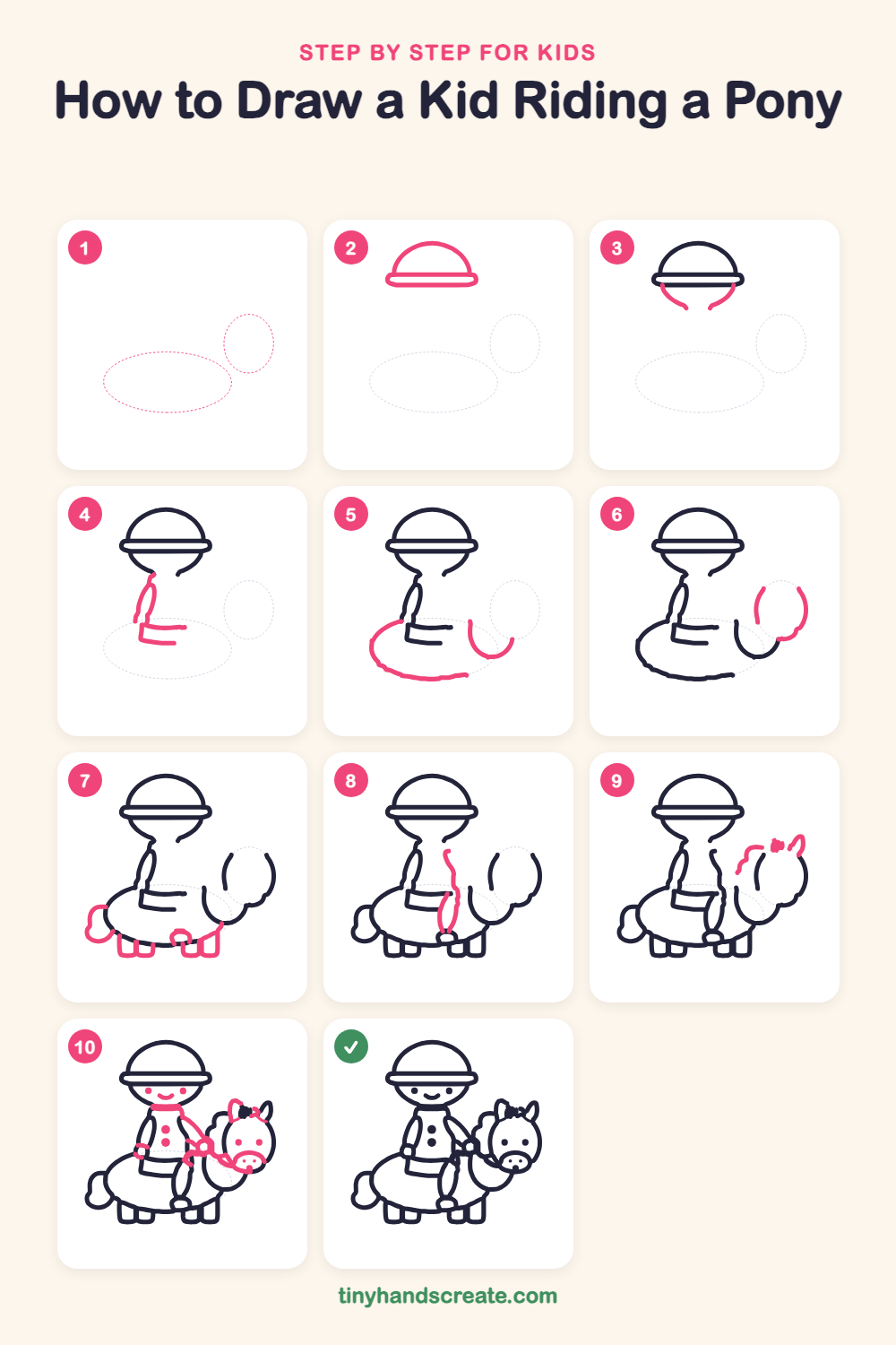 How to draw a kid riding a pony step by step for kids