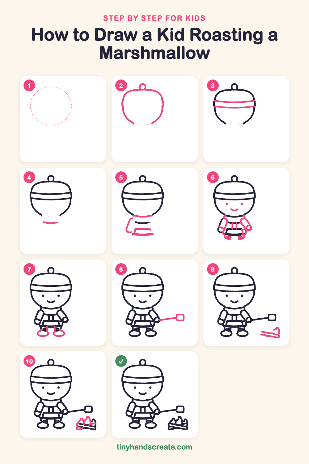 How to draw a kid roasting a marshmallow step by step for kids