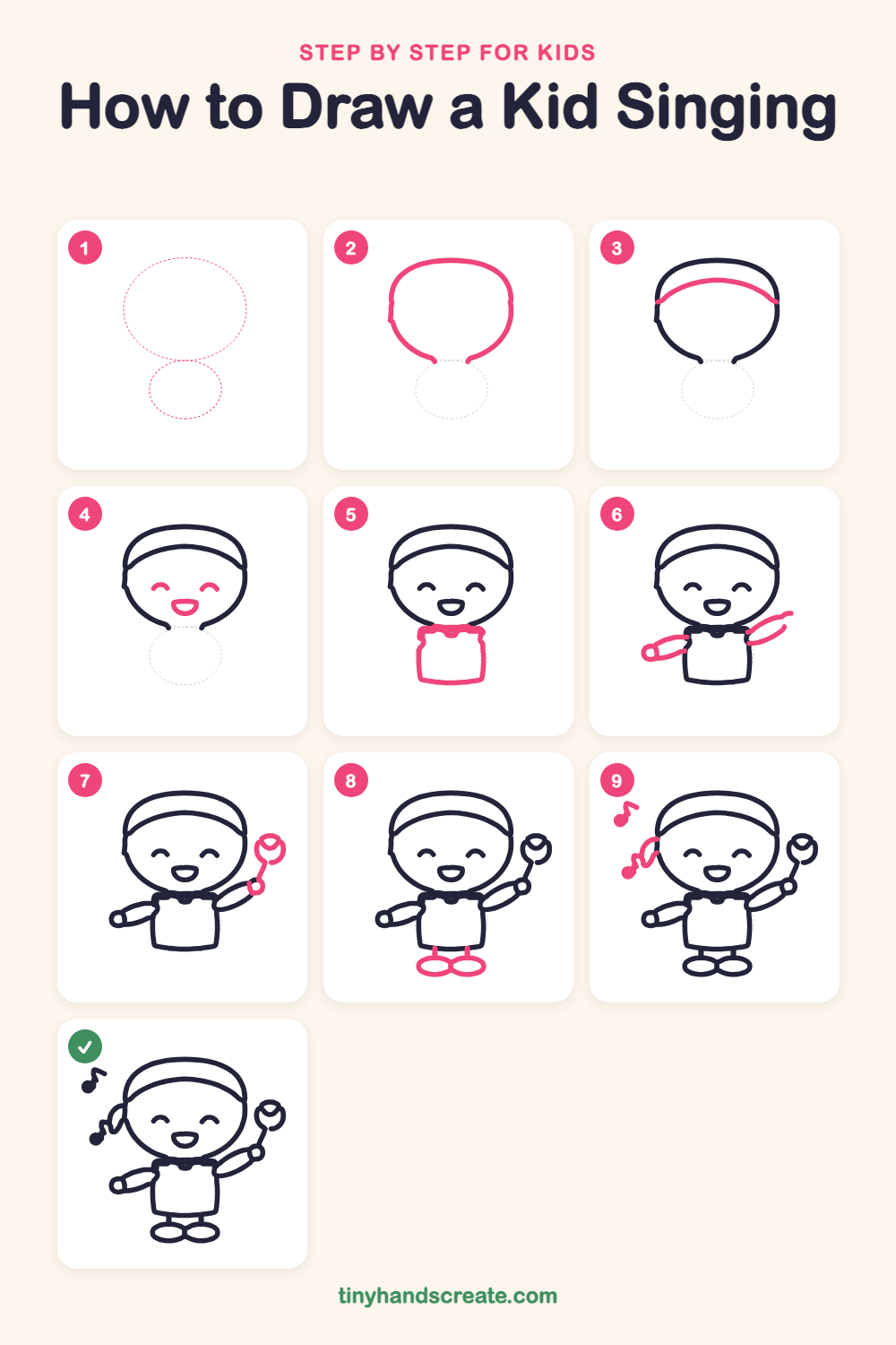How to draw a kid singing step by step for kids