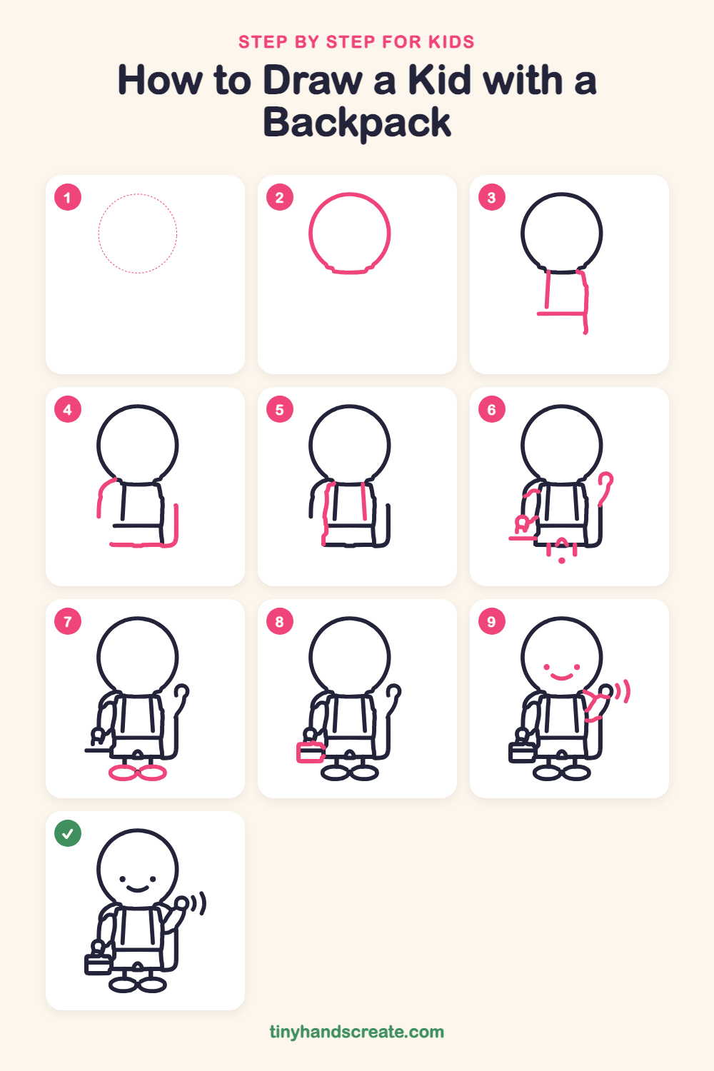How to draw a kid with a backpack step by step for kids