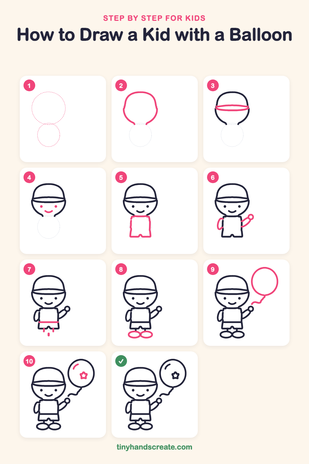 How to draw a kid with a balloon step by step for kids