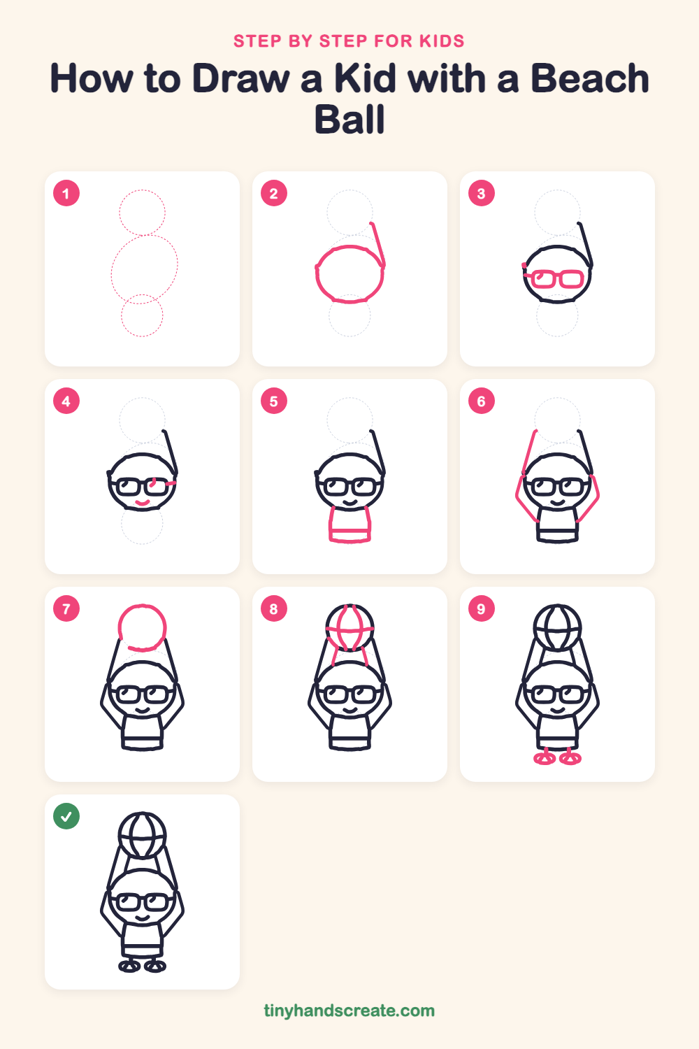 How to draw a kid with a beach ball step by step for kids