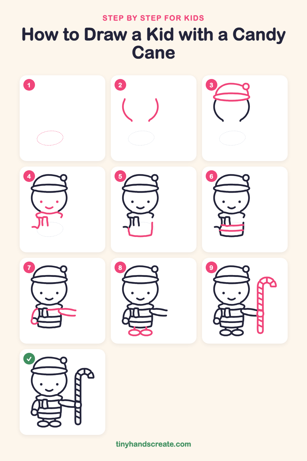 How to draw a kid with a candy cane step by step for kids