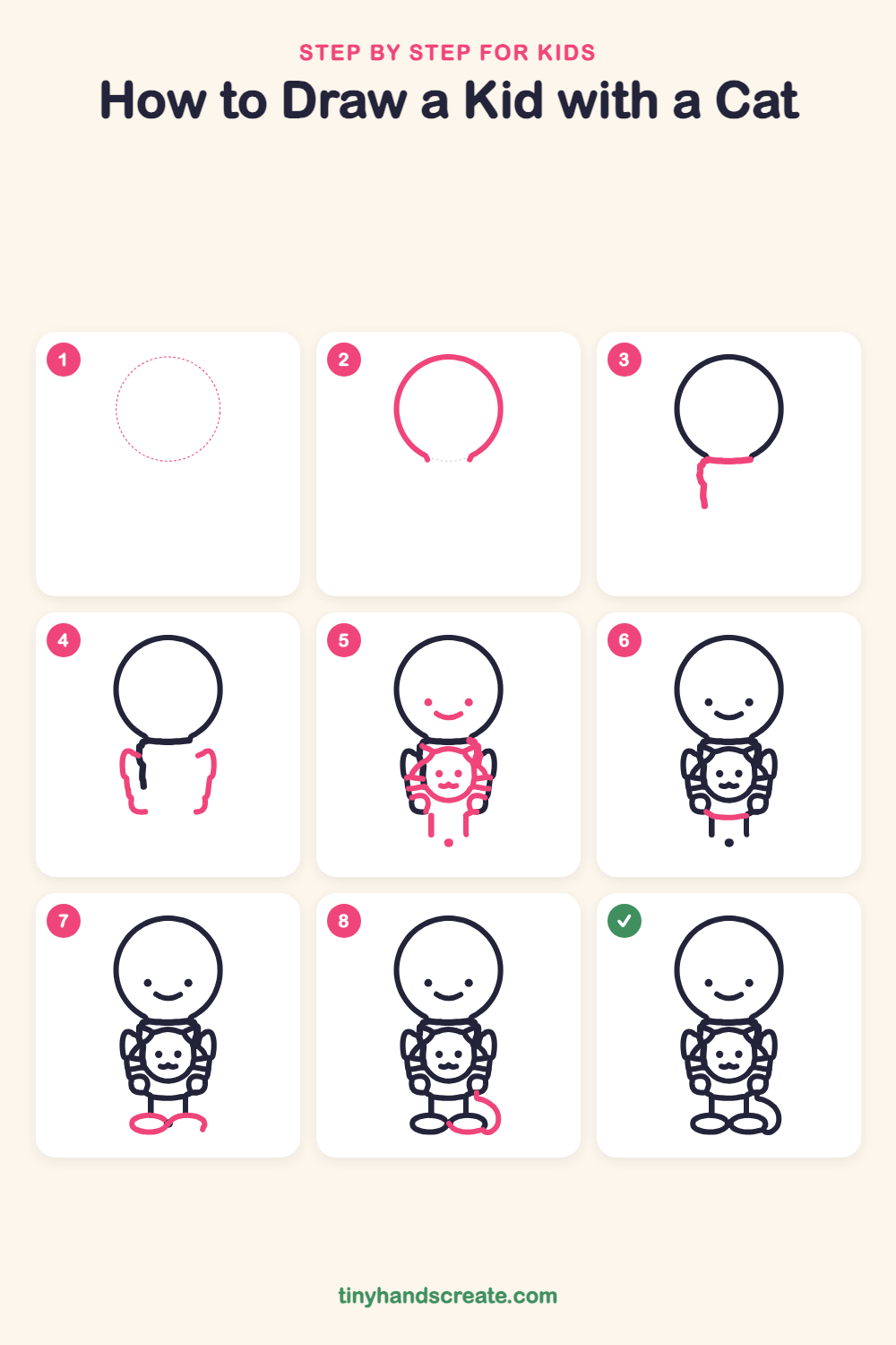How to draw a kid with a cat step by step for kids