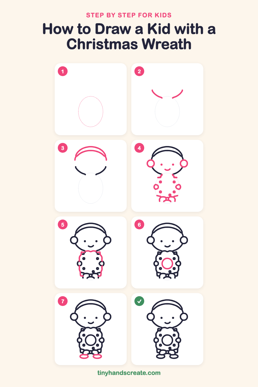 How to draw a kid with a Christmas wreath step by step for kids
