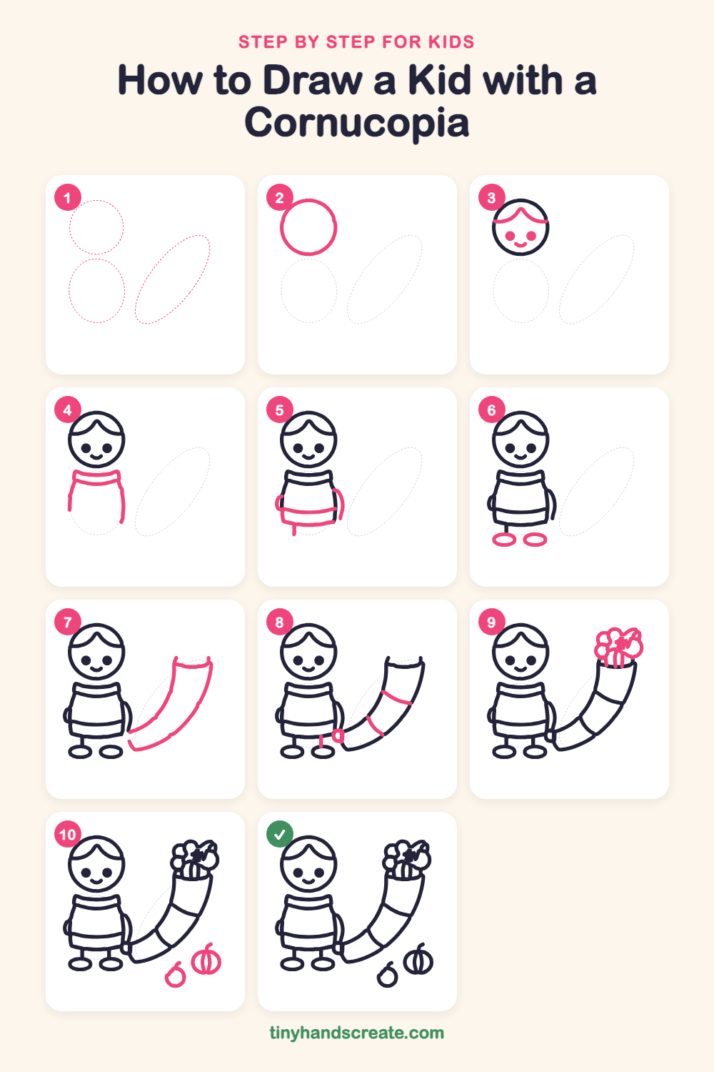 How to draw a kid with a cornucopia step by step for kids