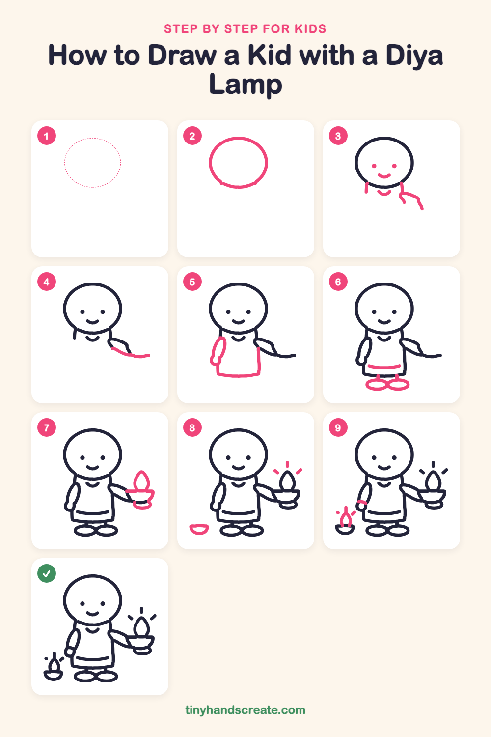 How to draw a kid with a diya lamp step by step for kids