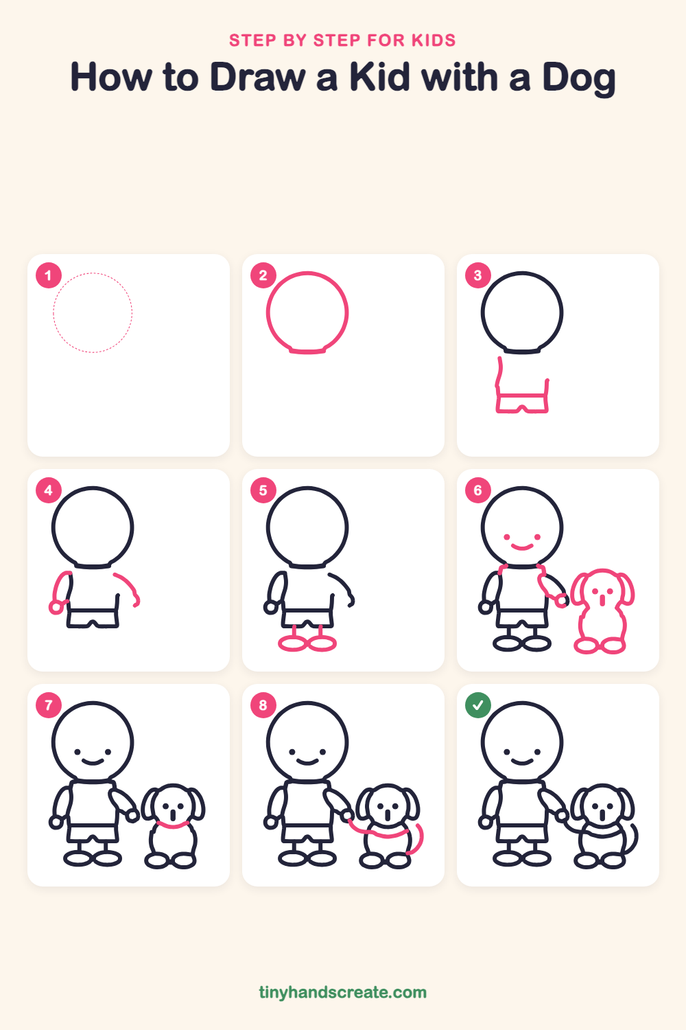 How to draw a kid with a dog step by step for kids