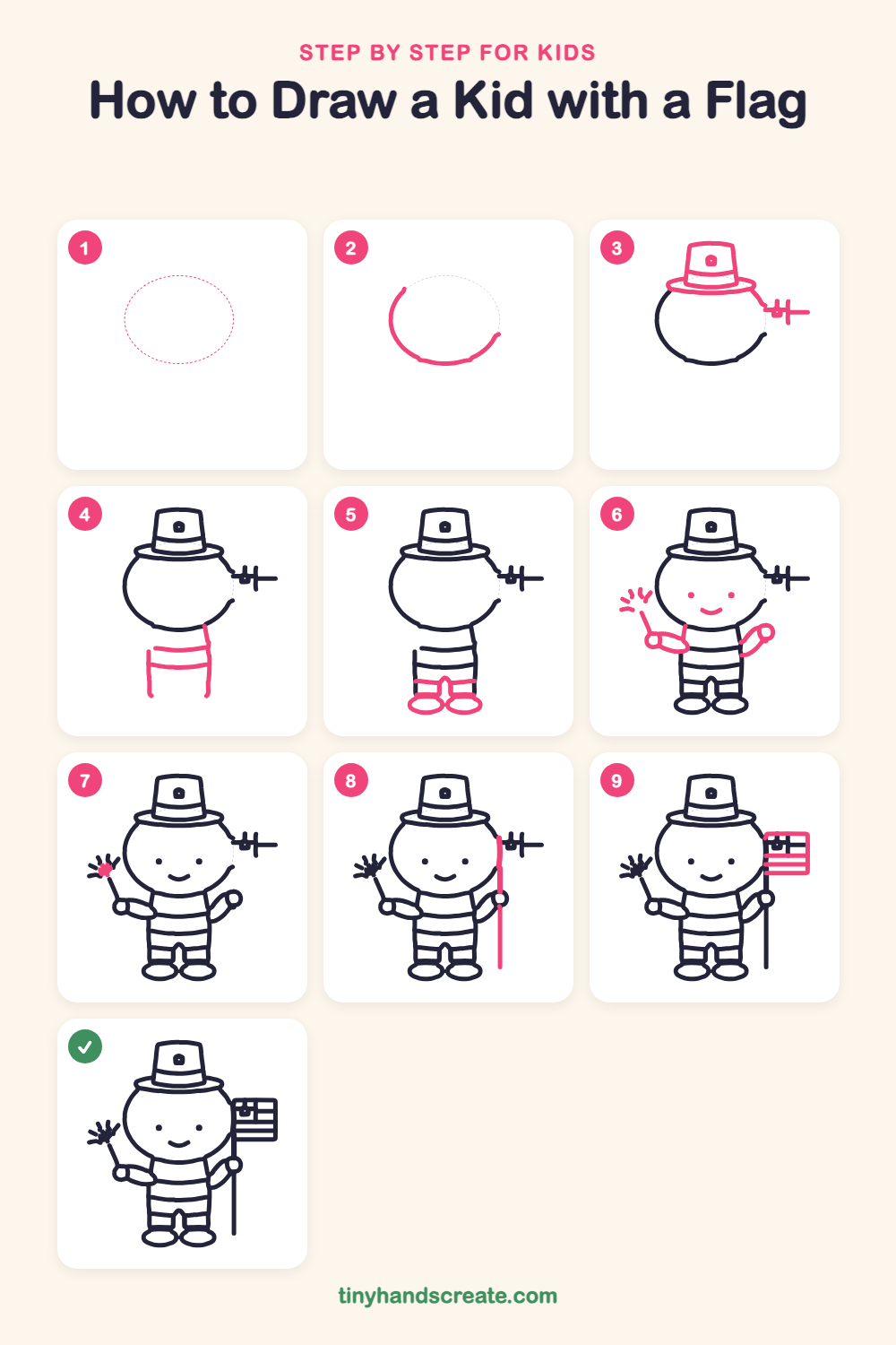 How to draw a kid with a flag step by step for kids