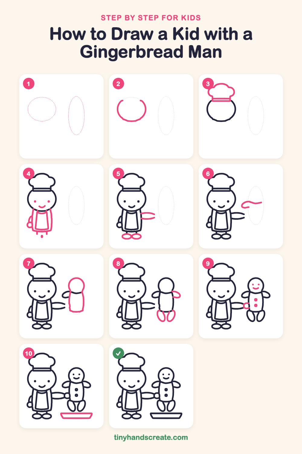 How to draw a kid with a gingerbread man step by step for kids