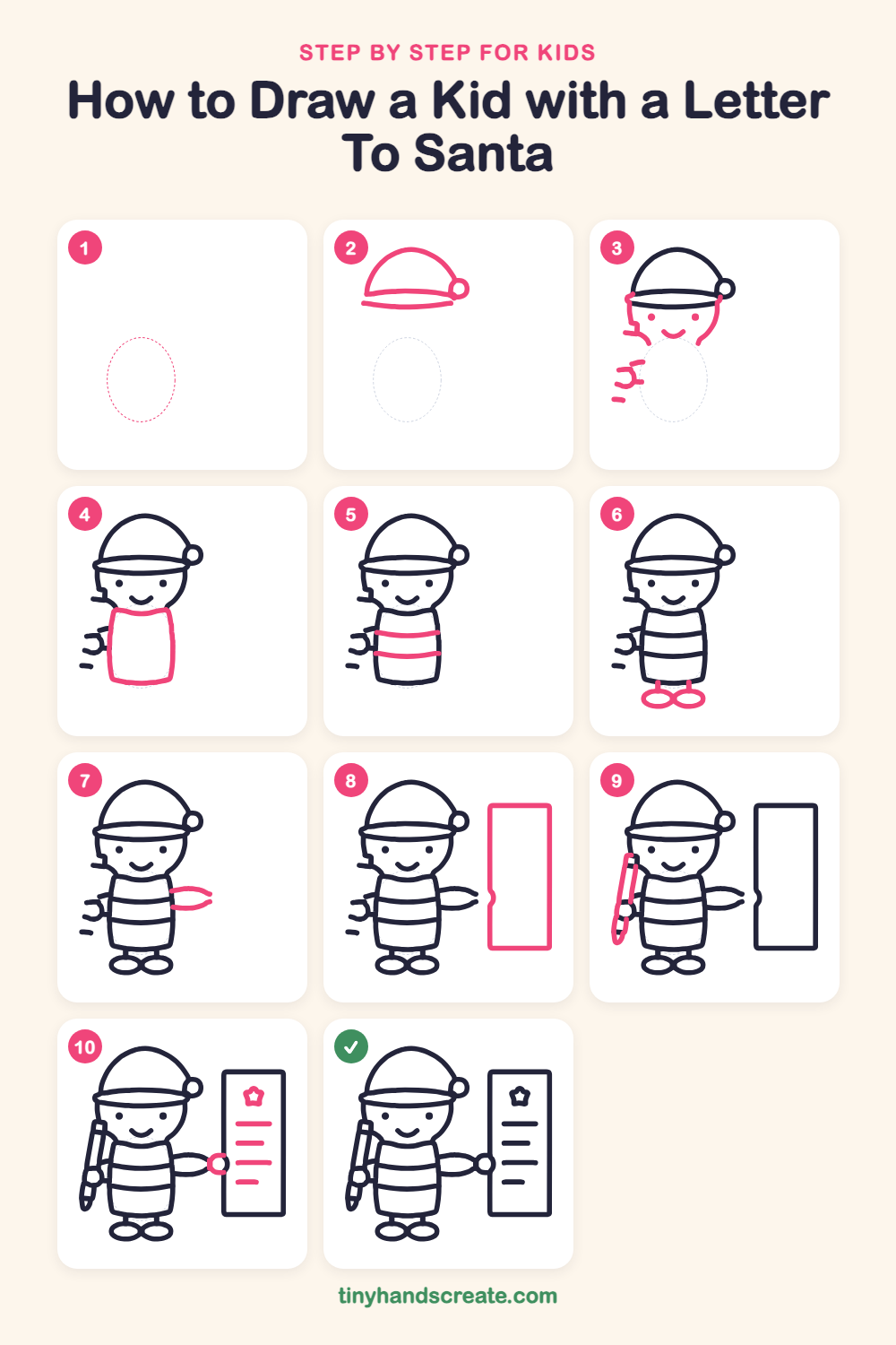 How to draw a kid with a letter to Santa step by step for kids