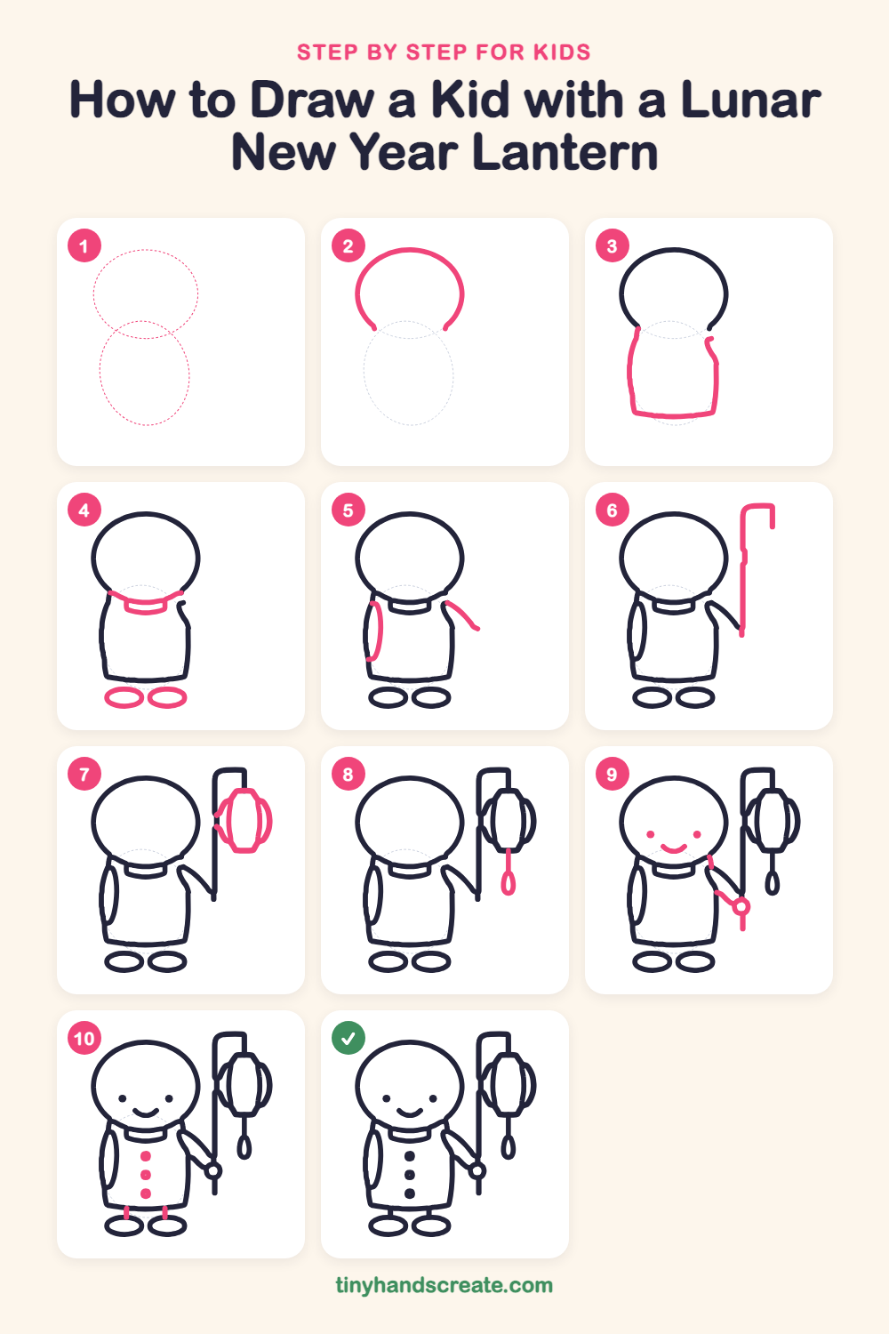 How to draw a kid with a Lunar New Year lantern step by step for kids
