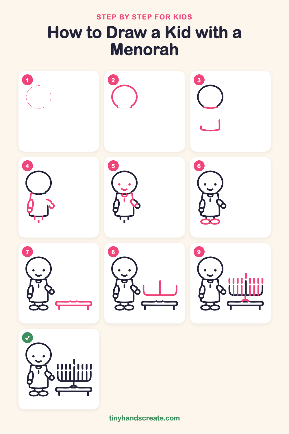 How to draw a kid with a menorah step by step for kids