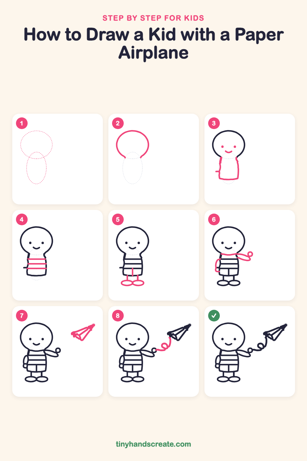 How to draw a kid with a paper airplane step by step for kids