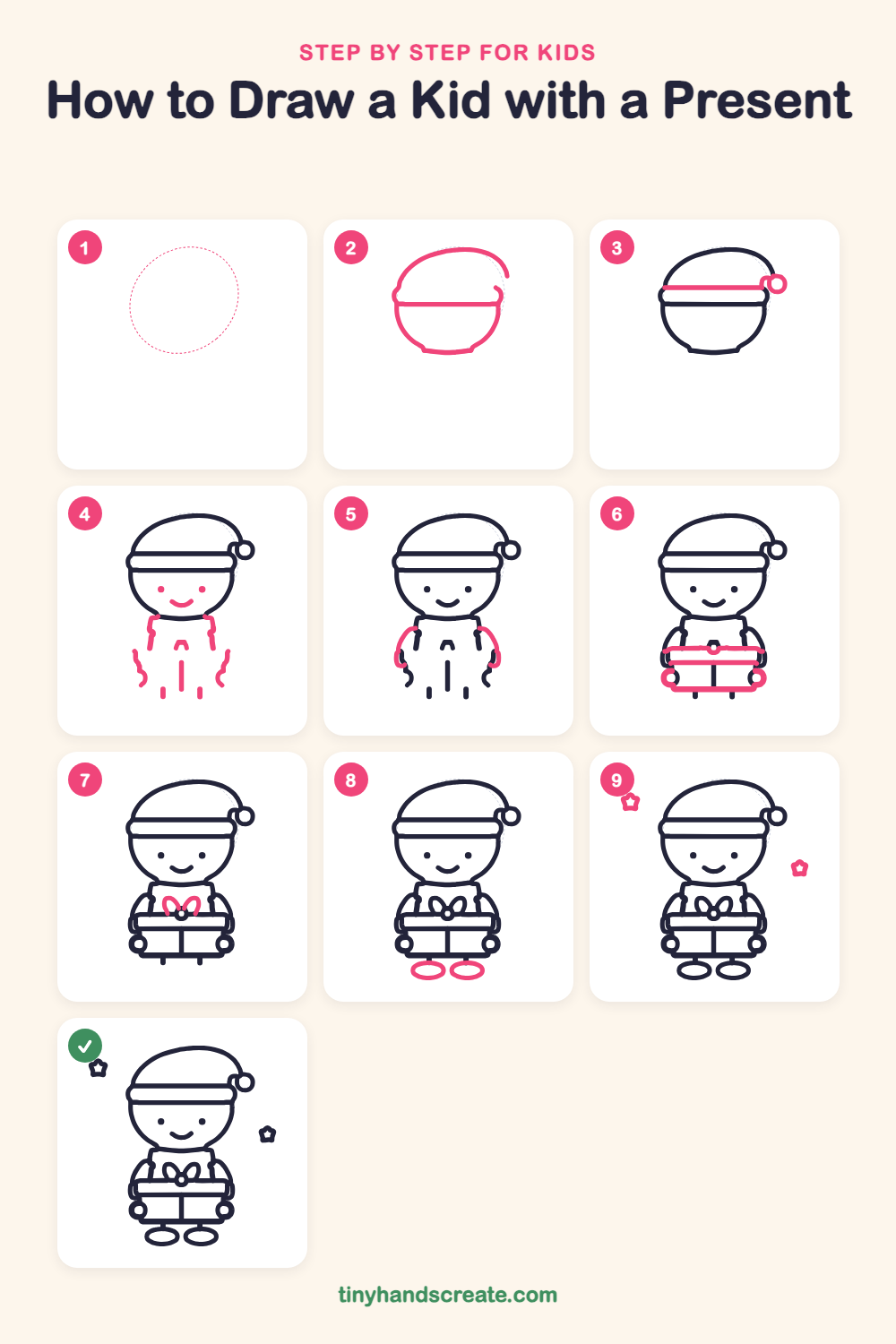 How to draw a kid with a present step by step for kids