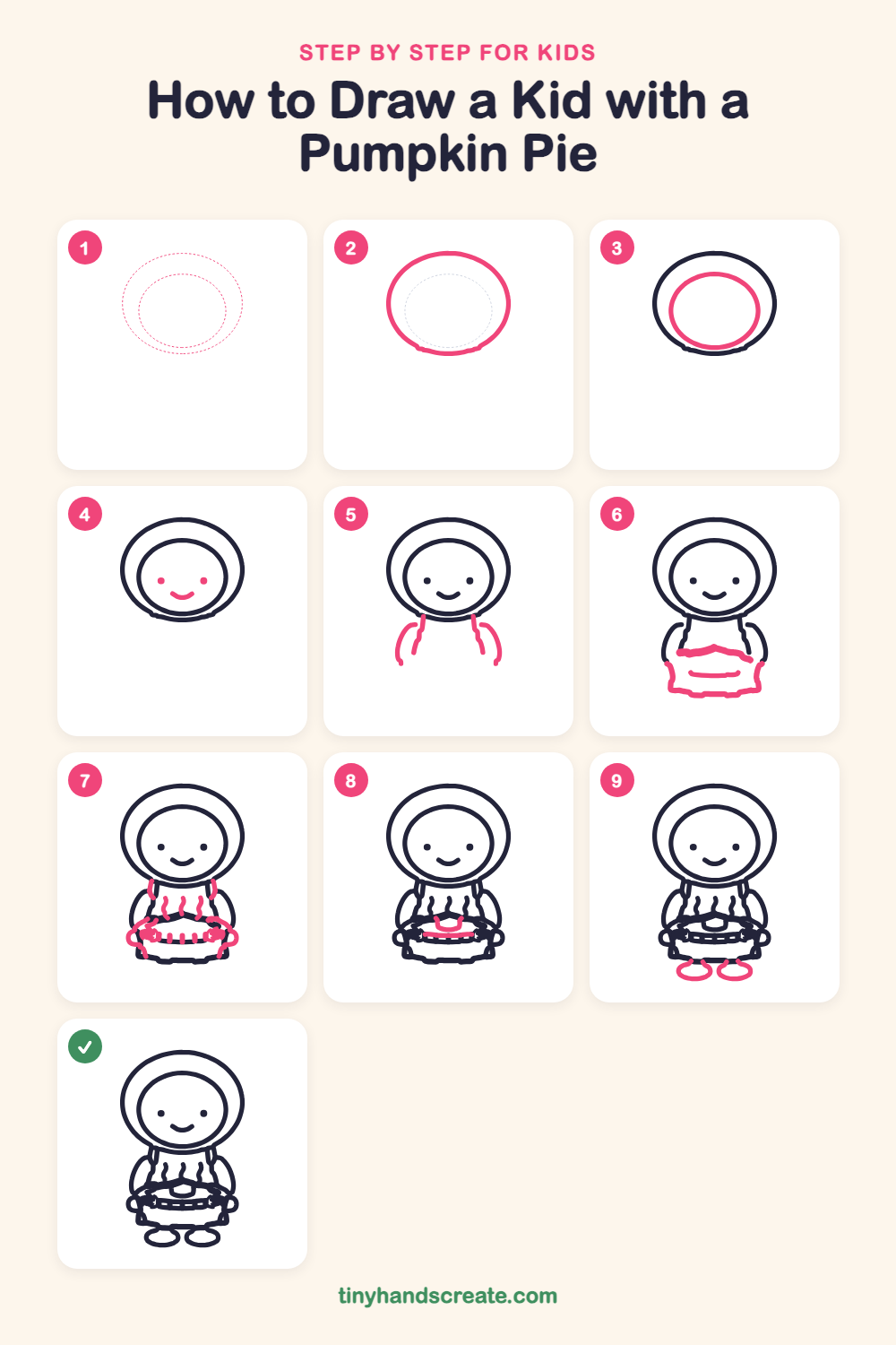 How to draw a kid with a pumpkin pie step by step for kids