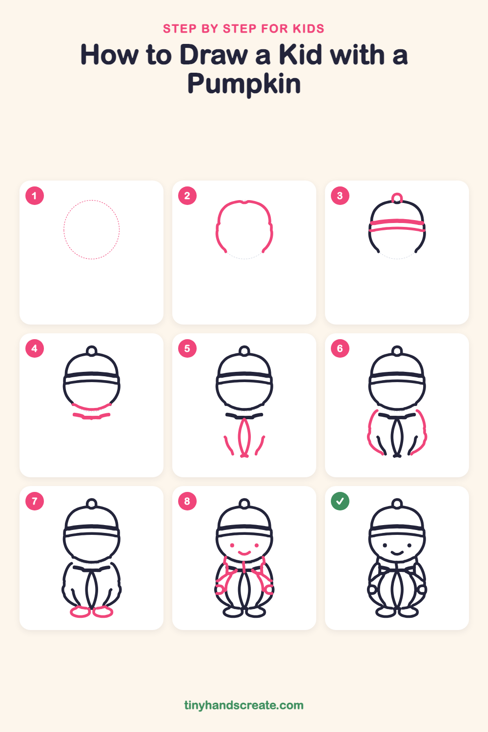 How to draw a kid with a pumpkin step by step for kids