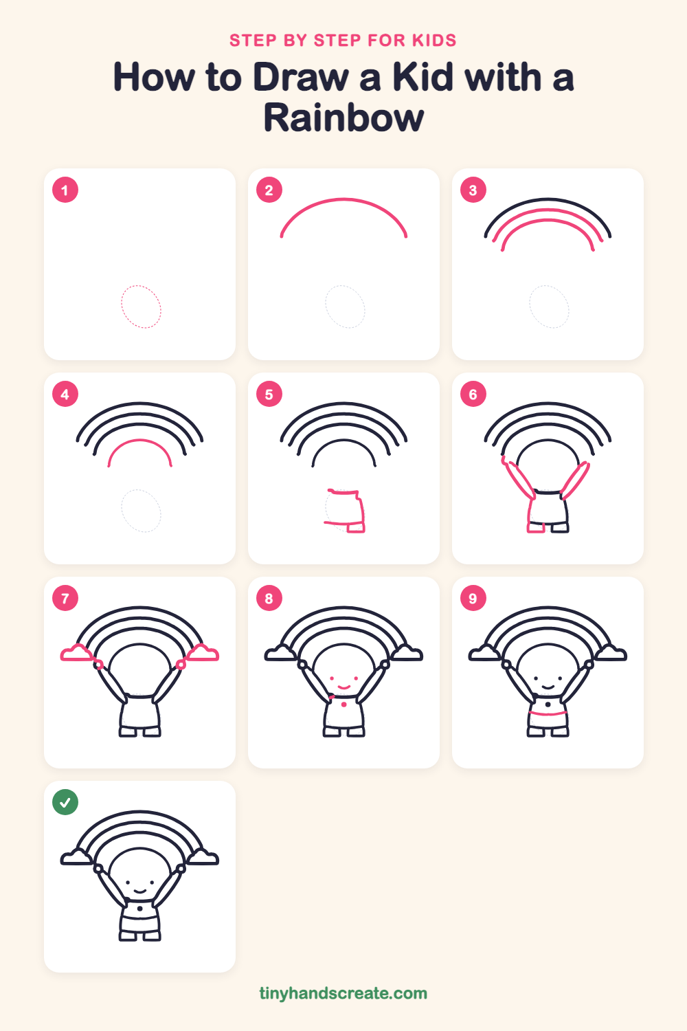 How to draw a kid with a rainbow step by step for kids