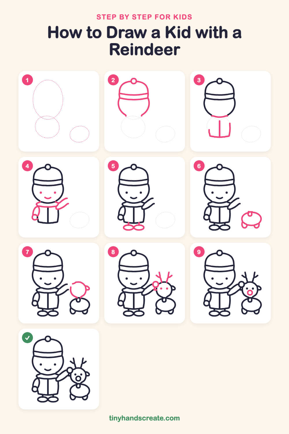 How to draw a kid with a reindeer step by step for kids