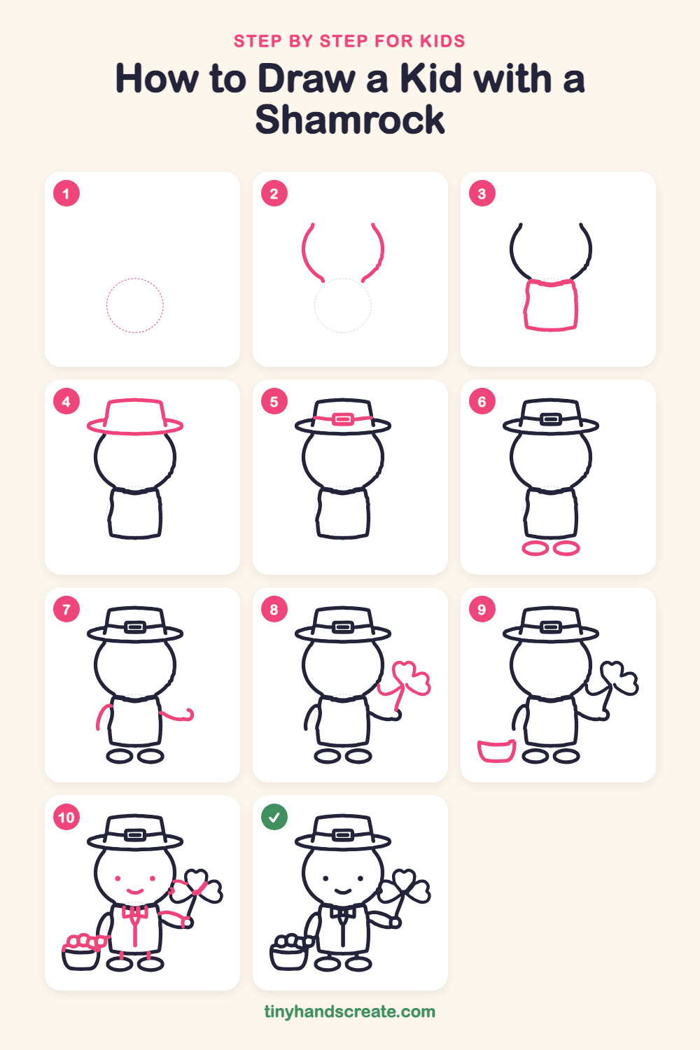 How to draw a kid with a shamrock step by step for kids