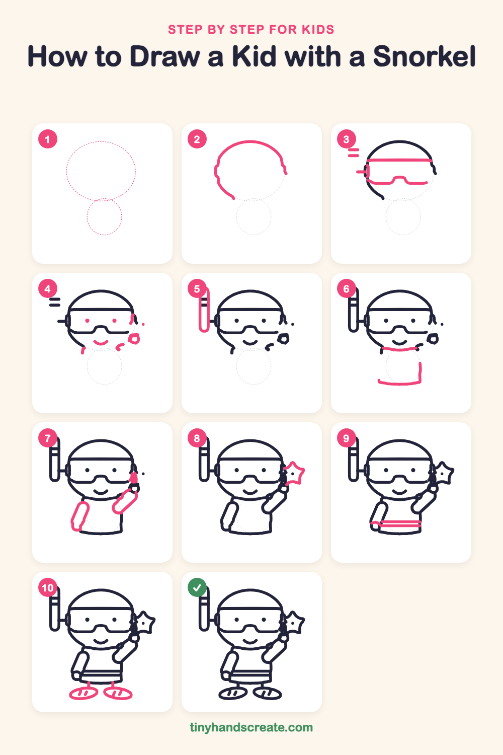 How to draw a kid with a snorkel step by step for kids