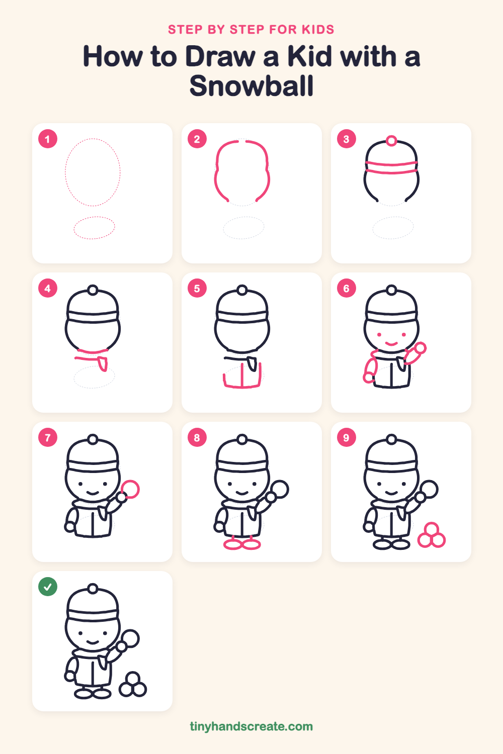 How to draw a kid with a snowball step by step for kids