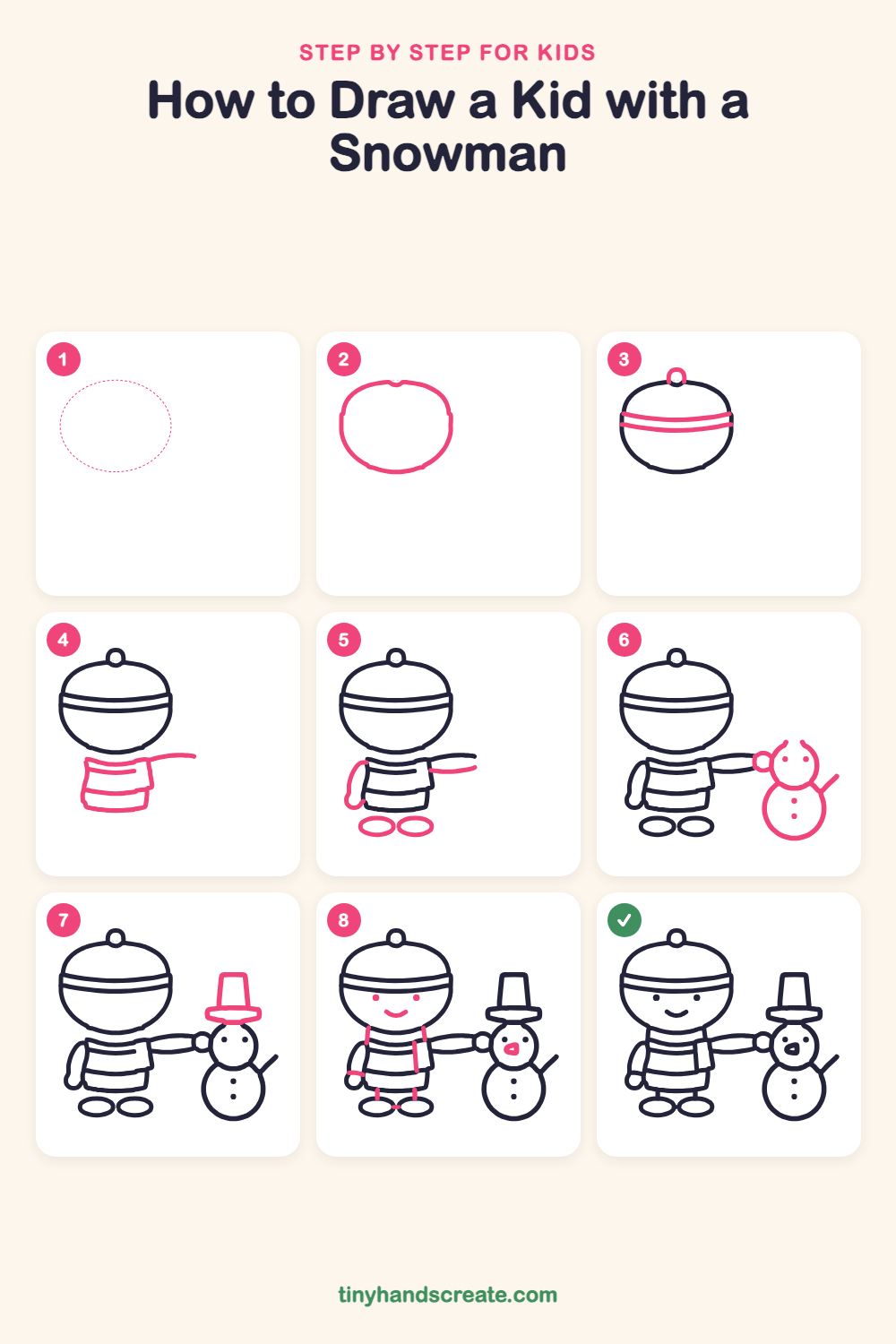 How to draw a kid with a snowman step by step for kids