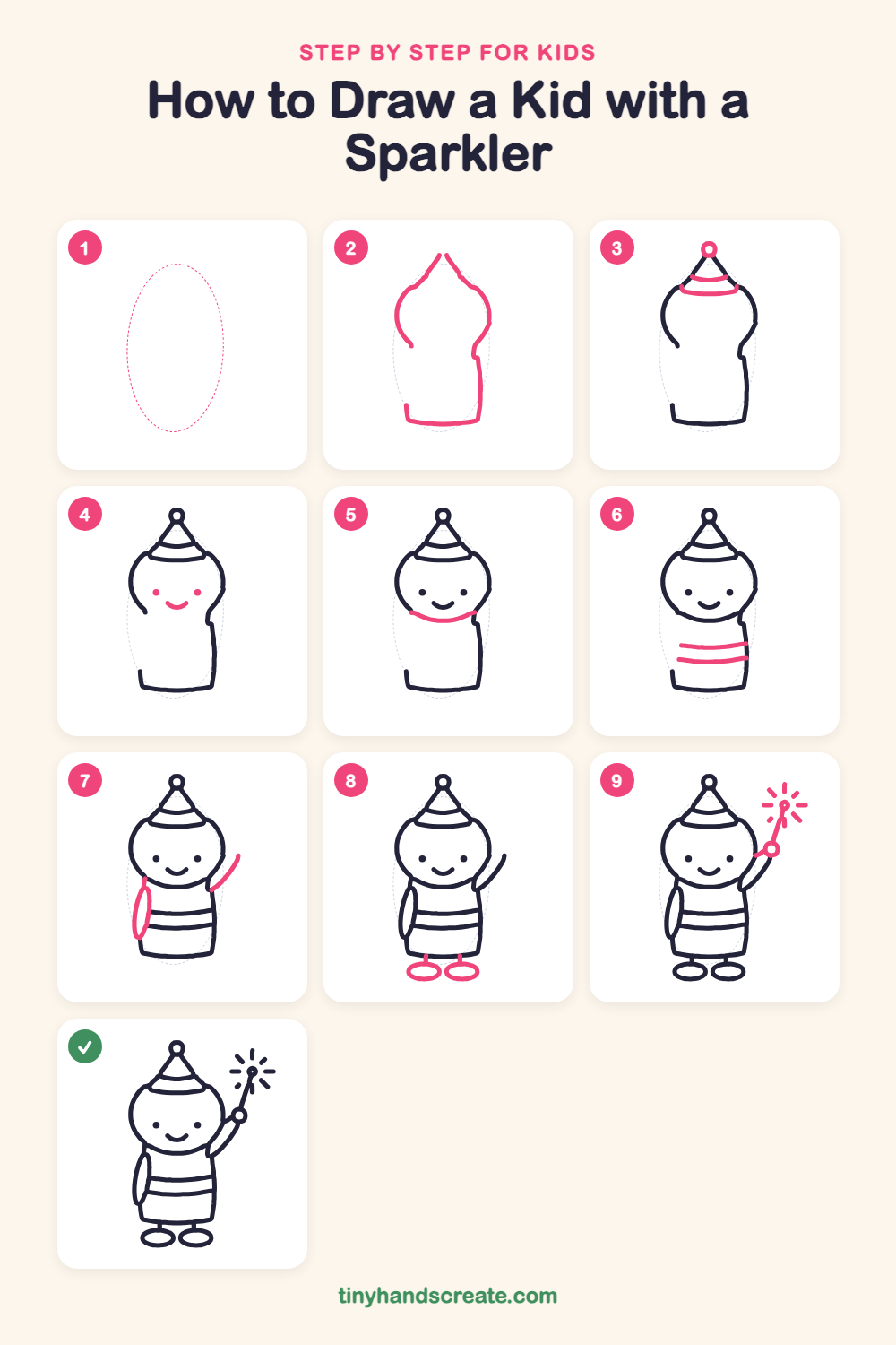 How to draw a kid with a sparkler step by step for kids