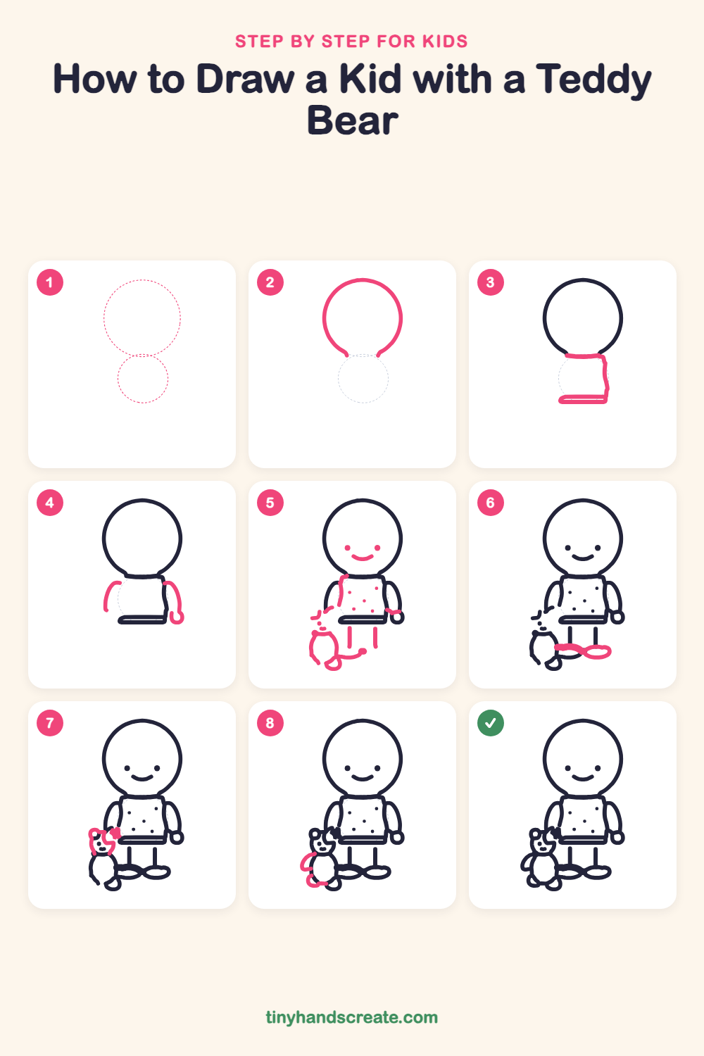 How to draw a kid with a teddy bear step by step for kids