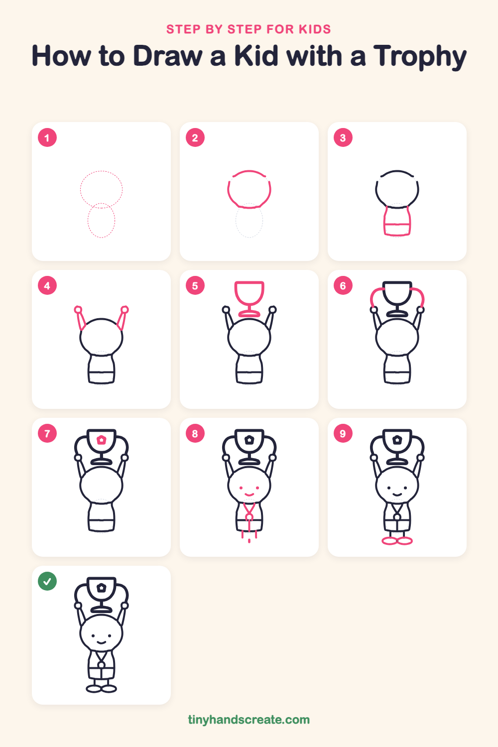 How to draw a kid with a trophy step by step for kids