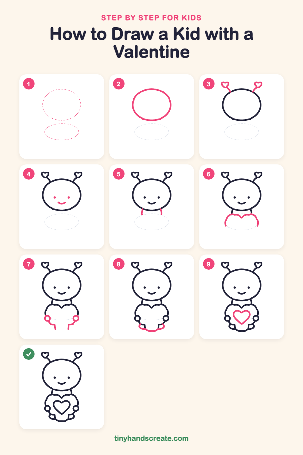 How to draw a kid with a valentine step by step for kids
