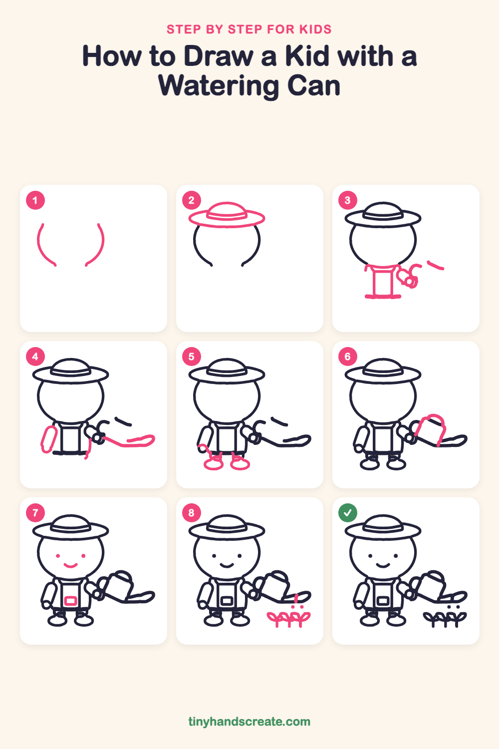 How to draw a kid with a watering can step by step for kids