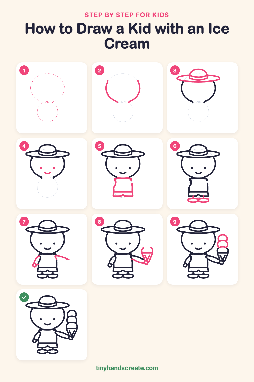 How to draw a kid with an ice cream step by step for kids