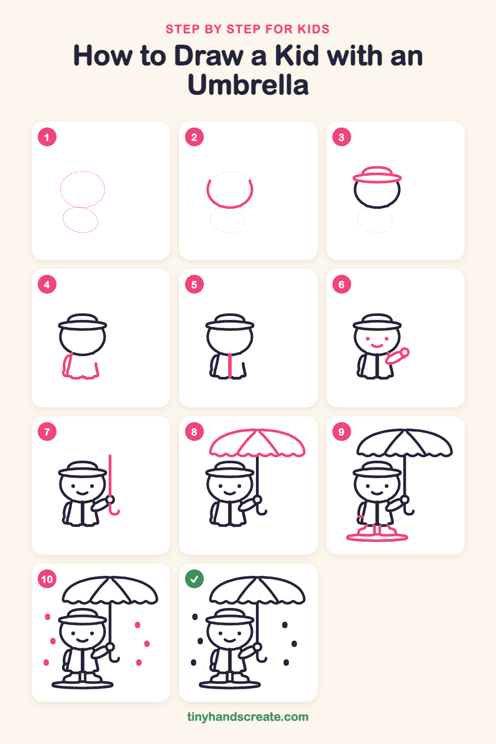 How to draw a kid with an umbrella step by step for kids