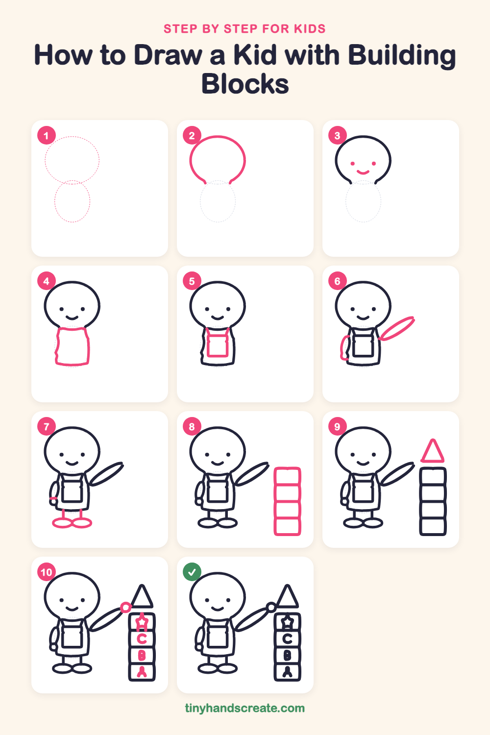 How to draw a kid with building blocks step by step for kids