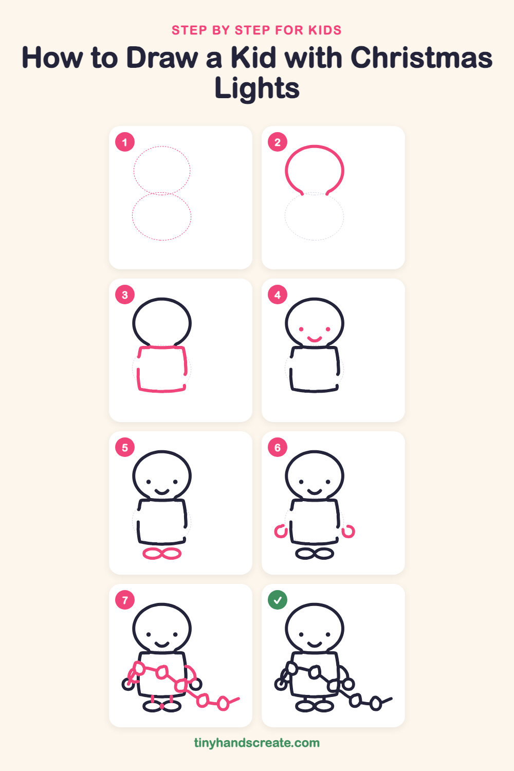 How to draw a kid with Christmas lights step by step for kids