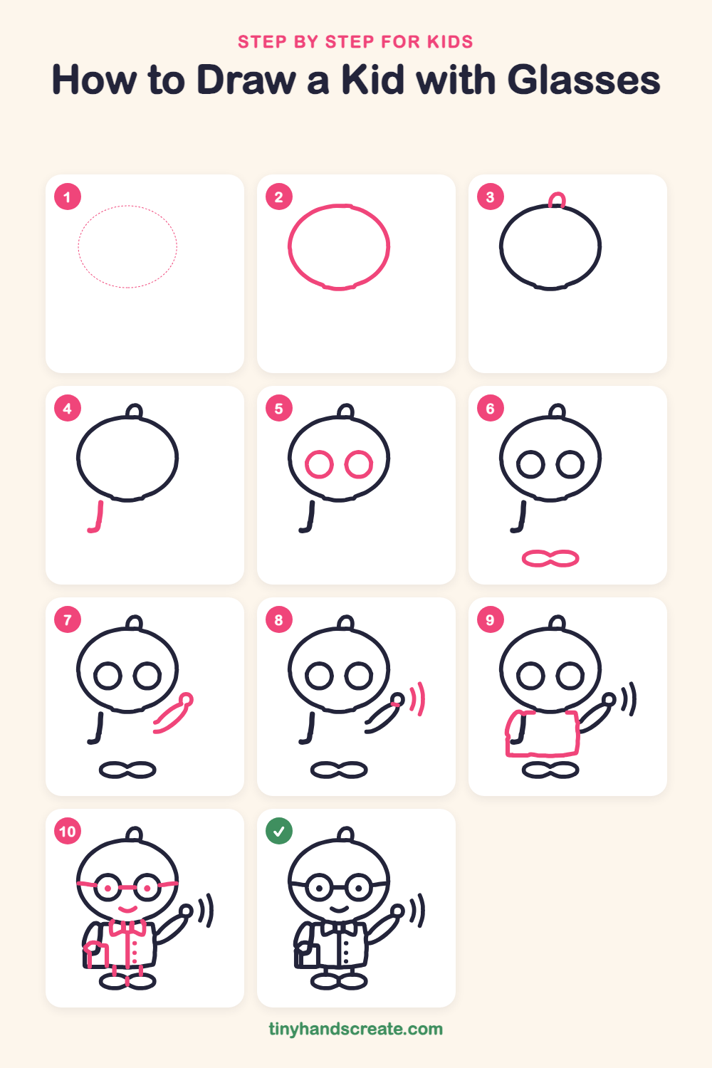 How to draw a kid with glasses step by step for kids