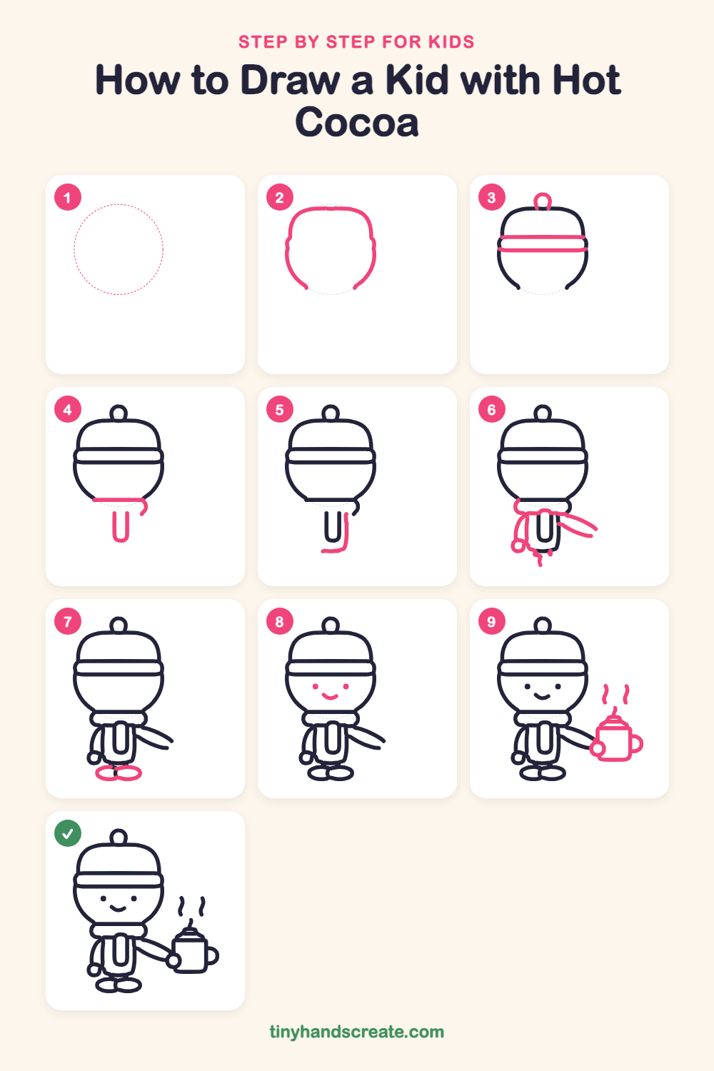 How to draw a kid with hot cocoa step by step for kids