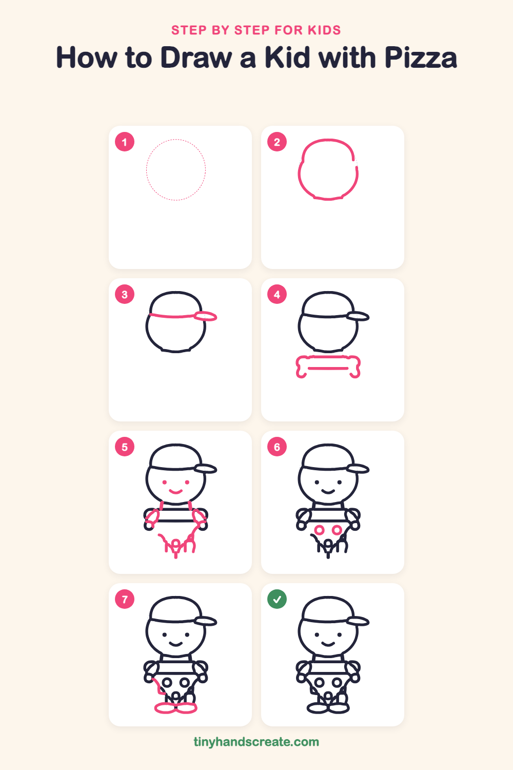 How to draw a kid with pizza step by step for kids